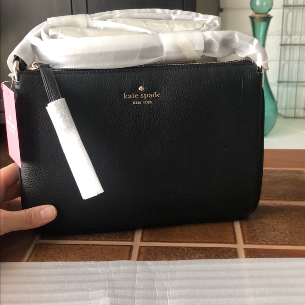 NWT Kate Spade Triple Gusset Crossbody in black